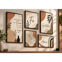 Kit 5 Quadros Decorativos Mdf Frases Fé Gratidão Sala Grande