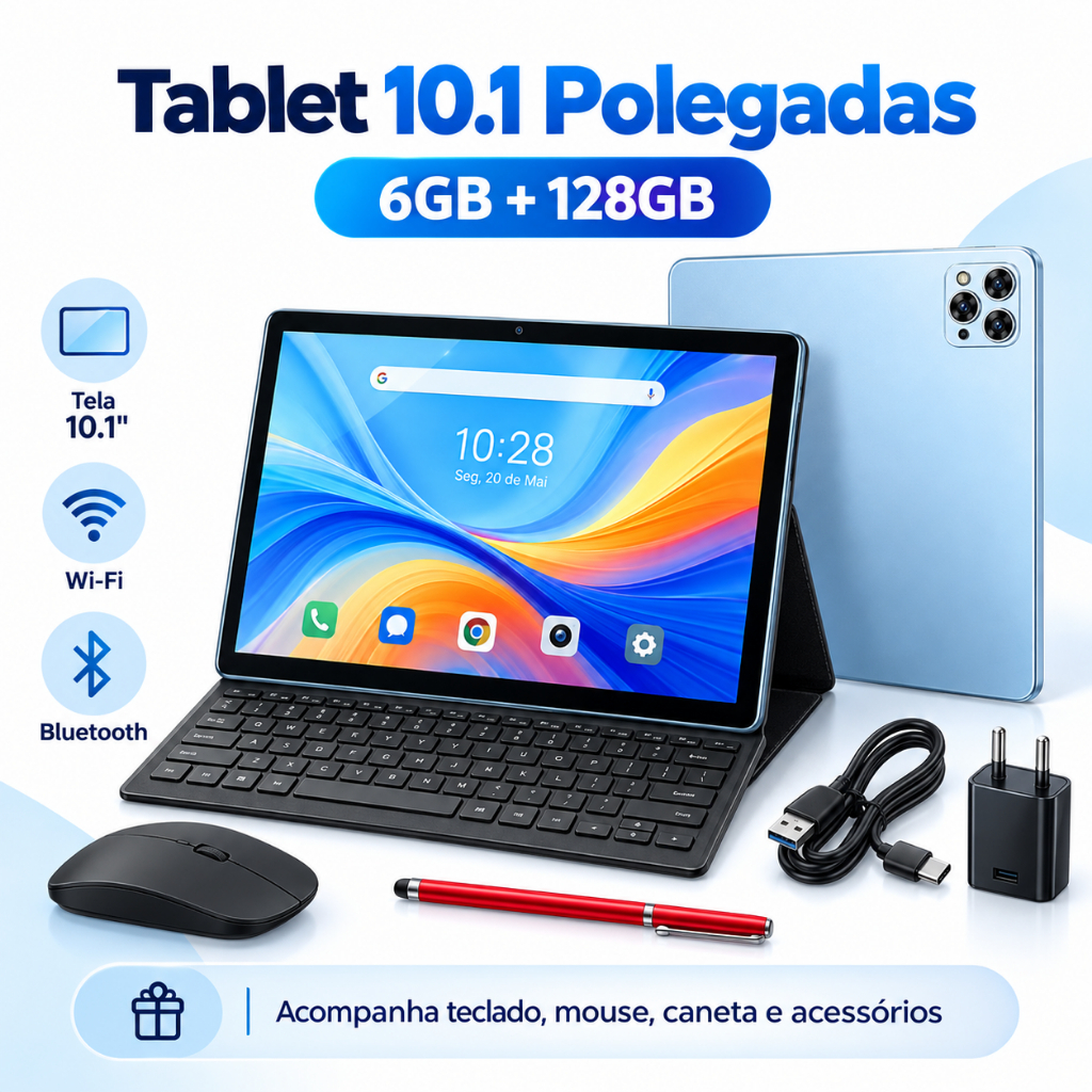 Tablet 15 Pro Max 10.1 6GB+128GB Android WiFi Teclado Mouse Caneta Bluetooth Capa FHD IPS
