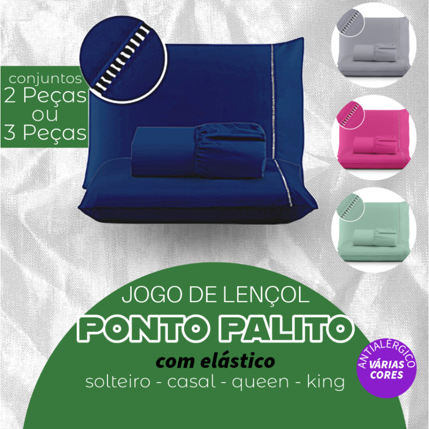 Kit Jogo Lençol 400 fios Micropercal Ponto Palito - Solteiro 2 Peças - Casal Queen e King 03 Peças