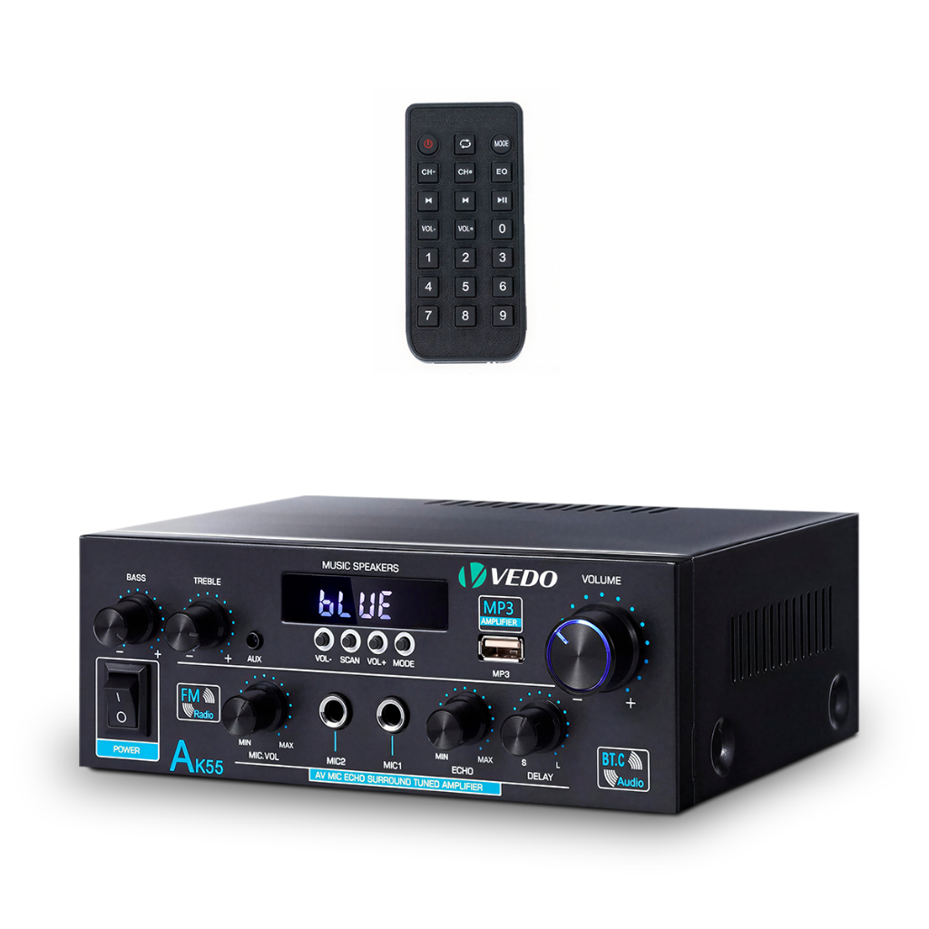 VEDO AK55 Amplificador Estéreo De áudio HiFi Bluetooth 600W 2 Canais Para Alto-falantes AUX FM Microfone eco USB Reverbe