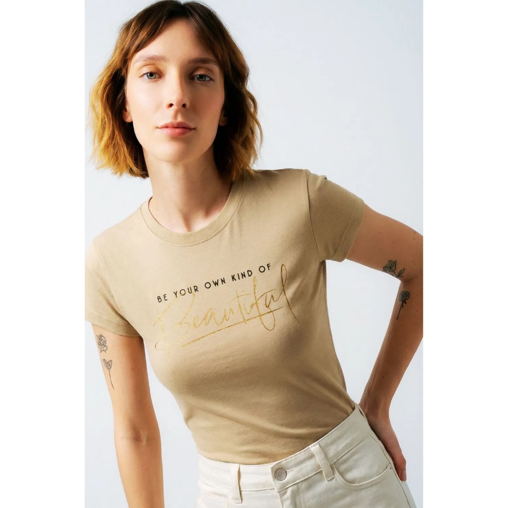 Camiseta Feminina Beautiful Polo Wear Bege Médio