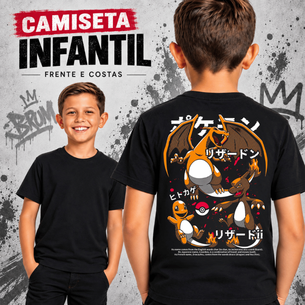Camiseta Infantil Menino Pokémon Pikachu 100% Algodão Estampa Gamer