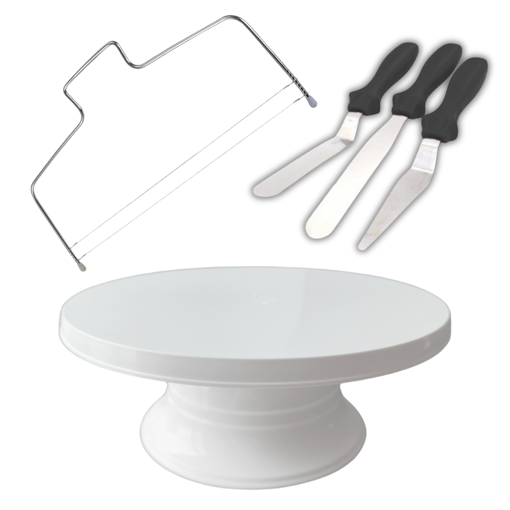 Kit Confeitaria Nivelador Bailarina Espátulas Cortador Fio Duplo Inox Boleira Giratória Angular Reta