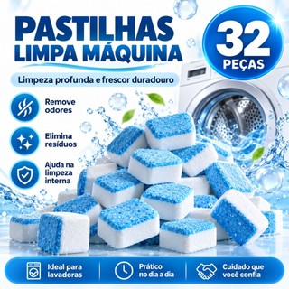 Kit 16/32 Pastilhas Limpa Máquina De Lavar Efervescente Tira Odor Limpeza Profunda