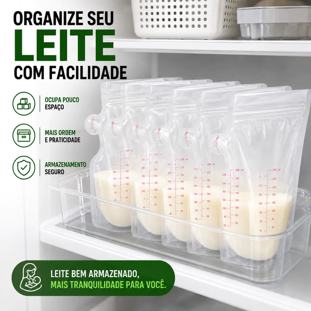 Kit 30 Sacos Coletor de Leite Materno 250ml Descartável com Escala de Medição Congelador KL-3001