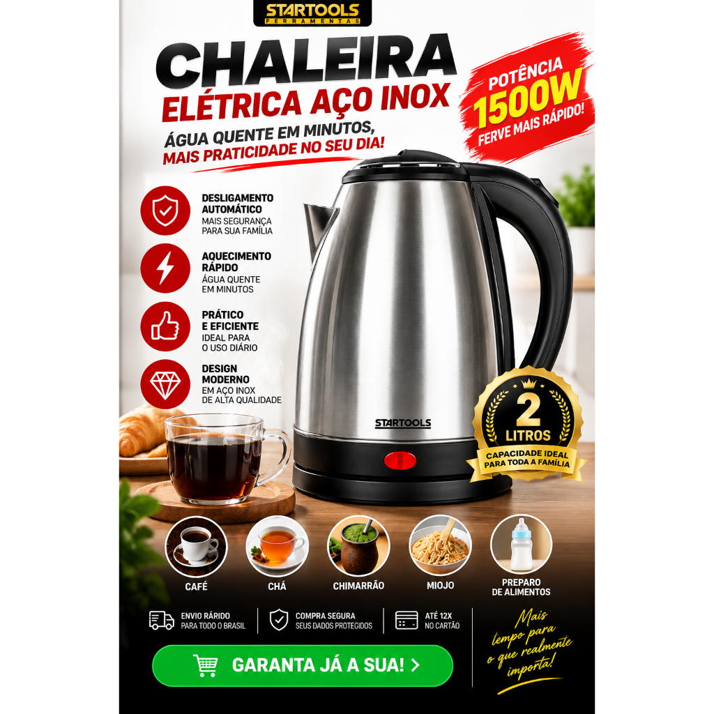 Chaleira Eletrica 2 Litros Inox Rápida Segura Cozinha Modular Branco 220v