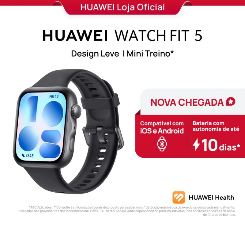 Smartwatch Huawei Watch Fit 5 com Tela Amoled 1,82" e GPS