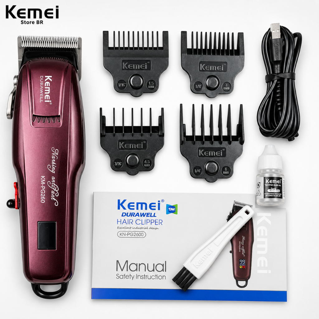 Máquina Kemei De Cortar Cabelo Sem Fio Recarregável Km-2600 Bivolt 110/220v Portátil Sem Fio KM-2600