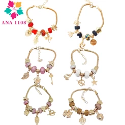 ANA1108 KIT 6 Pulseira revenda Berloques Prateada, Rose e Dourada Estilo Feminina Presente (Modelo aleatório)