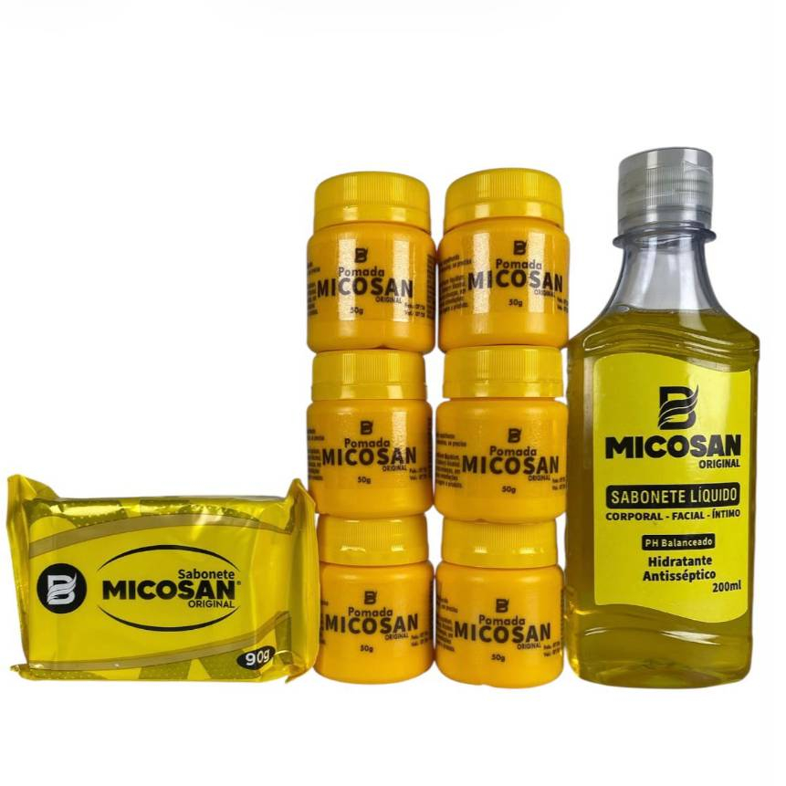 Micosan pomada 6 unidades 1 sabonete barra e 1 sabonete líquido kit clareador de manchas escuras