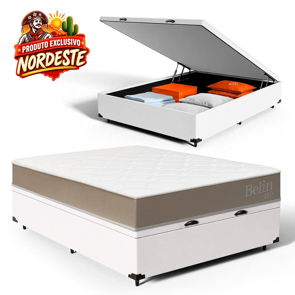Cama Box Baú com Colchão de Espuma D33 Double Face Belin Casal 138cm