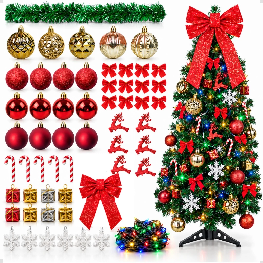 Kit Completo Árvore De Natal Decorada 120 Galhos+Enfeites+Brinde Natal 2026 Decoração tendência VD — imagem 1