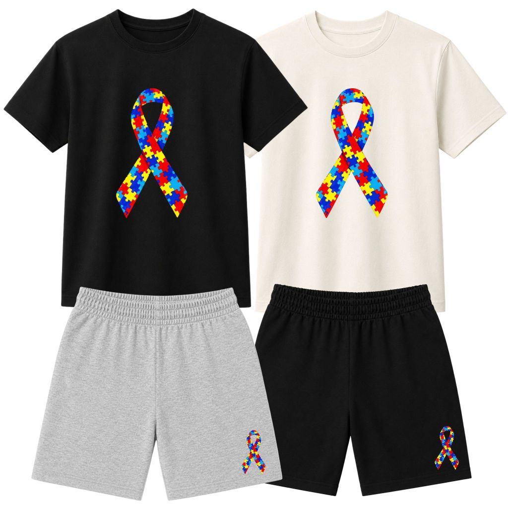Kit 2 Conjunto Infantil Sortido (TEA) Autismo Camiseta Estampada e Bermuda Menino Roupa Infantil