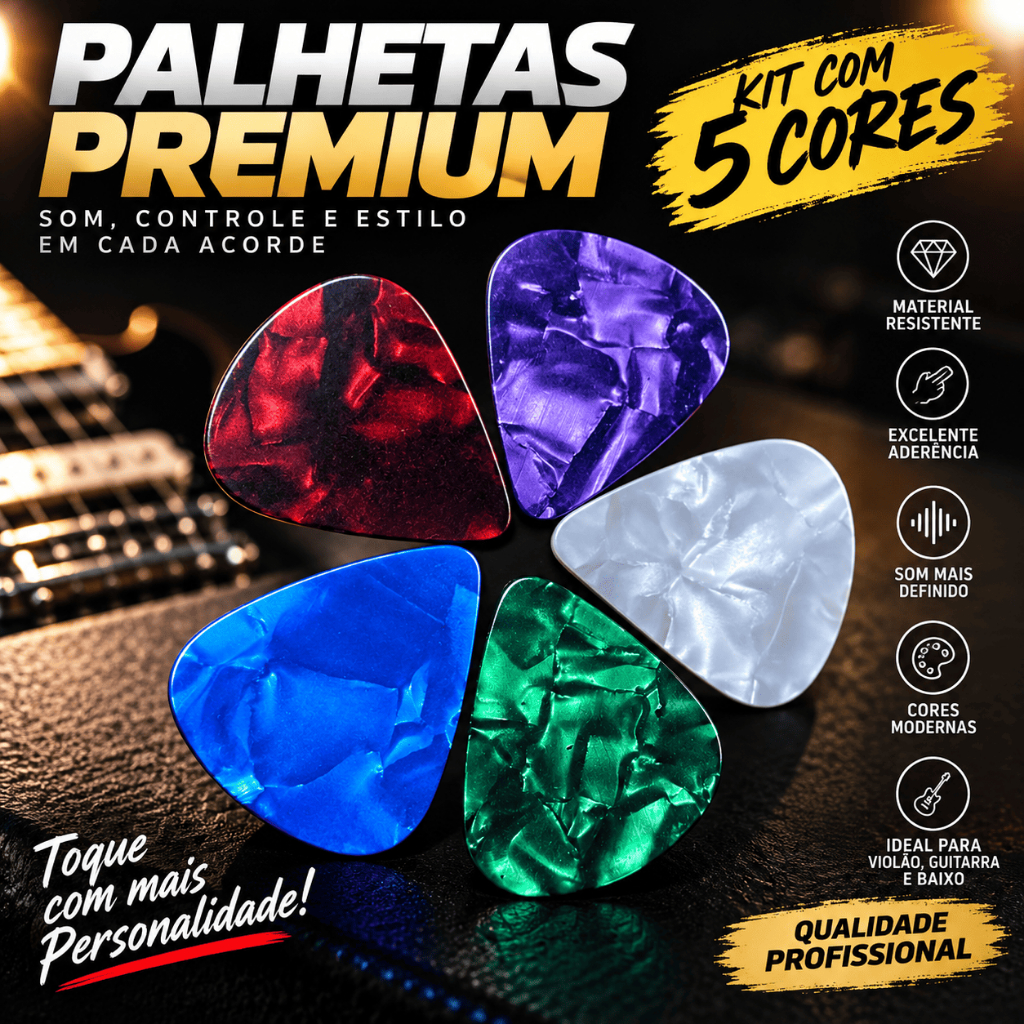 Kit Palhetas Para Guitarra Violão Baixo Ukulele Cavaco Cores Sortidas instrumento colorida 0,71mm