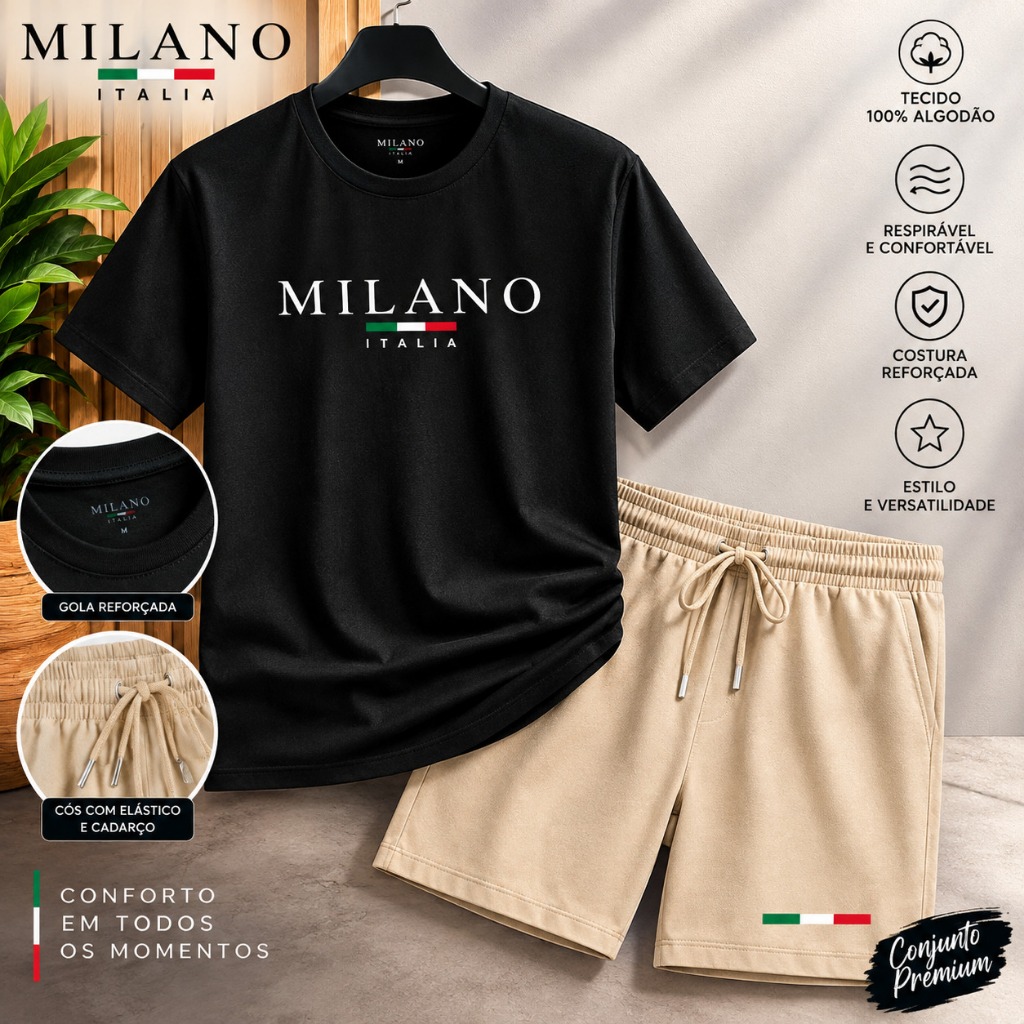 Conjunto Camiseta 100% Algodão E Bermuda Moletom Moletinho Estampado Casual Short Leve Confortável Estiloso Unissex