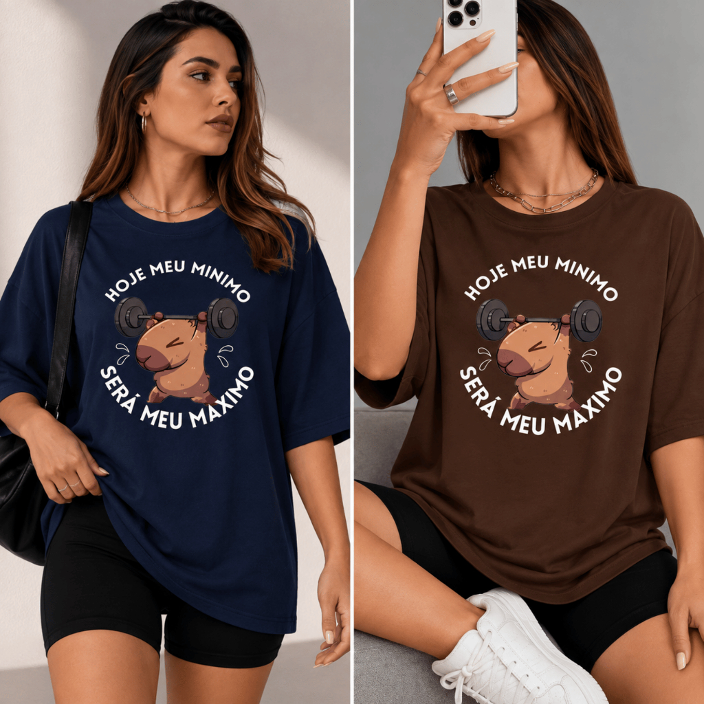 Camiseta Camisa Oversized Feminina 100% Algodão Capivara Meme Fofo Treino Academia Musculação Fit