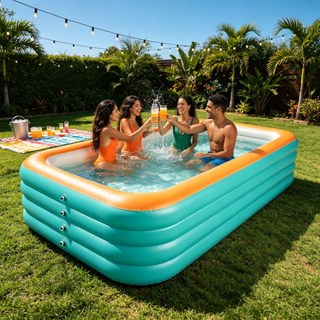 Piscina Inflável Quadrada 3m Familiar com Estrutura Multicamada que Suporta Múltiplas Pessoas - Piscina Rápida para Verã