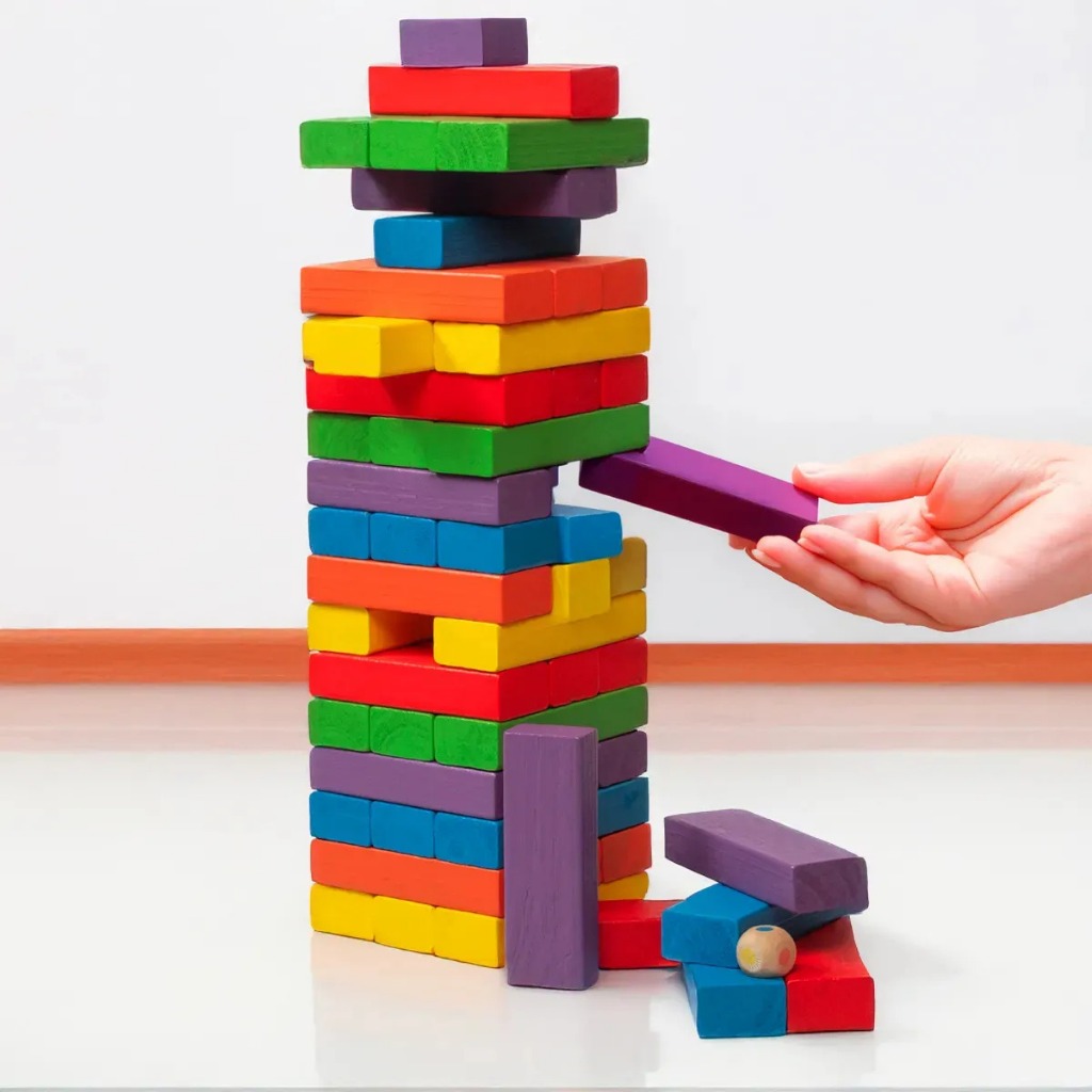 Jogo Caiu Perdeu Torre de Madeira Colorida para Família pais e filhos dado