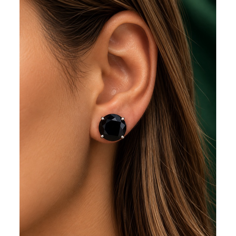 Brinco Feminino Caixa Alta Ônix 12mm em Prata 925 Elegante