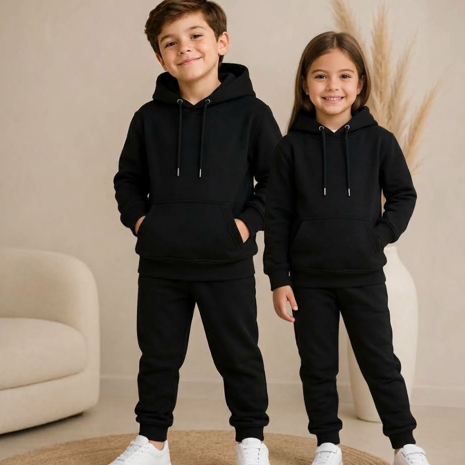 Conjunto Moletom Blusa e Calça Infantil Flanelado Liso Menino Menina Com Capuz e Bolso 2 ao 14
