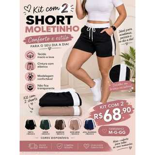Kit 2 Short Feminino Moletinho, Short Feminino Bicolor Moletinho, Short casual Estiloso