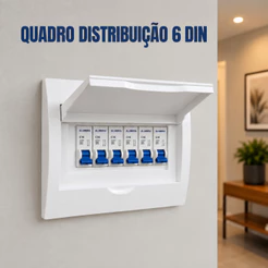 Quadro Caixa Distribuição Centrinho Para 6 Disjuntores Din Com Tampa Branca