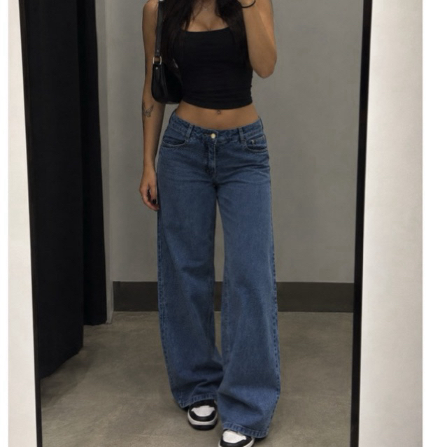 Wide Leg Jeans Cintura Média Baixa 2000s