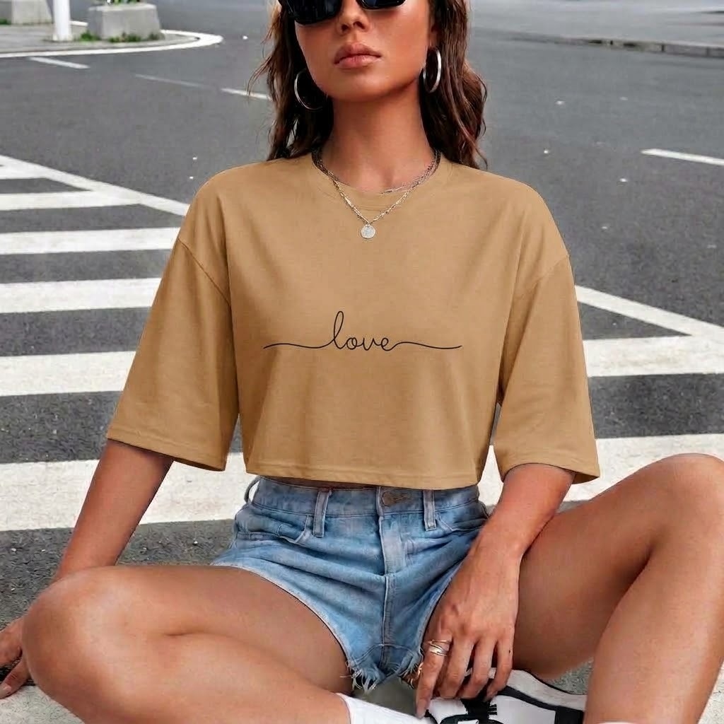 Cropped Oversized Blusa Curta Moda Streetwear Academia Feminino Baby Tee 100% Algodão Camiseta Top Macia Confortavel