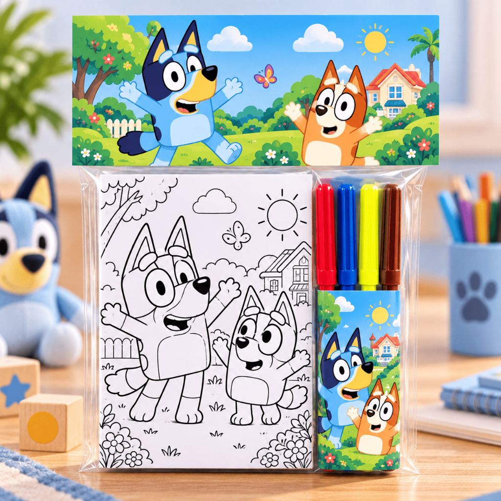 10 Kits de Pintura Bluey Lembrancinha com Canetinha e Tela de MDF