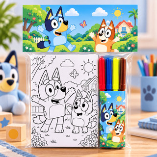 10 Kits de Pintura Bluey Lembrancinha com Canetinha e Tela de MDF