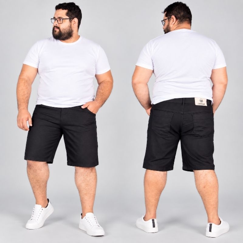 Bermuda Short Jeans Preto Plus Size Masculino 48 50 52 54 56 58 Com Elastano Lycra Confortável Premium Básica Casual