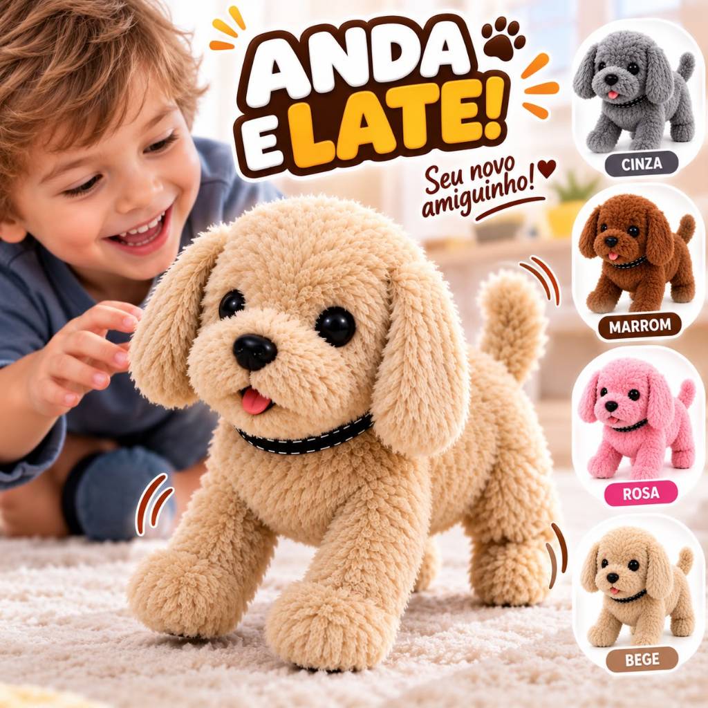 Cachorro de Pelucia Eletrico Com Movimento Anda e Late Cachorrinho Interativo Brinquedo Infantil Educativo Presente