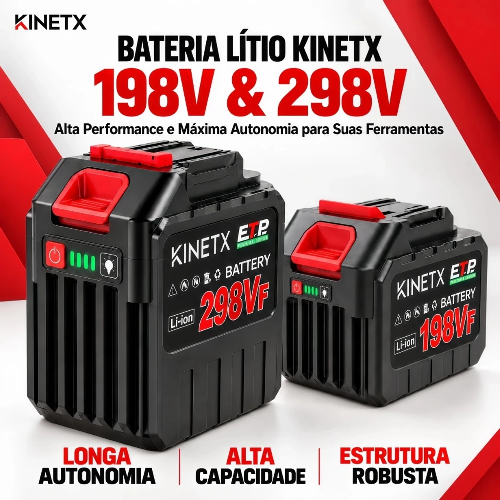 Bateria Recarregável Kinetx 198V/298V Li-ion para Parafusadeira Furadeira e Chave de Impacto Ferramentas