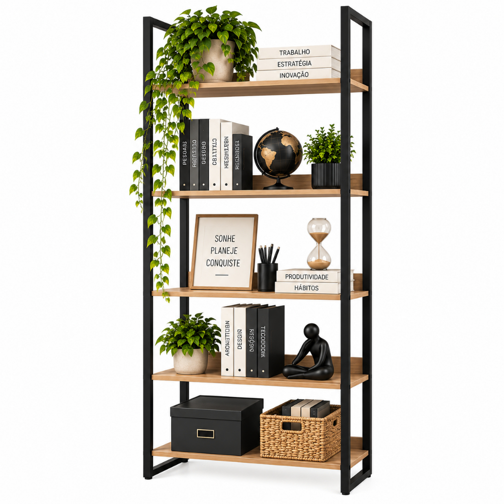 Estante Rack 5 Prateleiras Industrial Escritório Quarto Multiuso Organizador 189cm Premium Livreiro