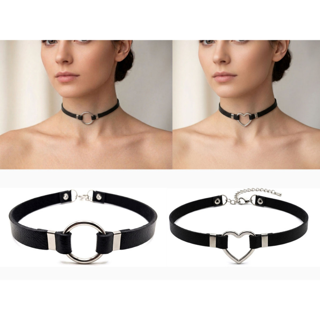 Gargantilha Choker de Coração e Argolinha
