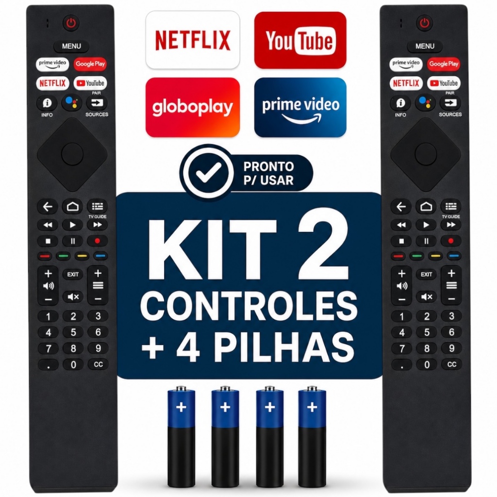 Kit 2 Controle Remoto Compatível Com Tv Philips Smart NetFlix Prime Vidêo Google Play