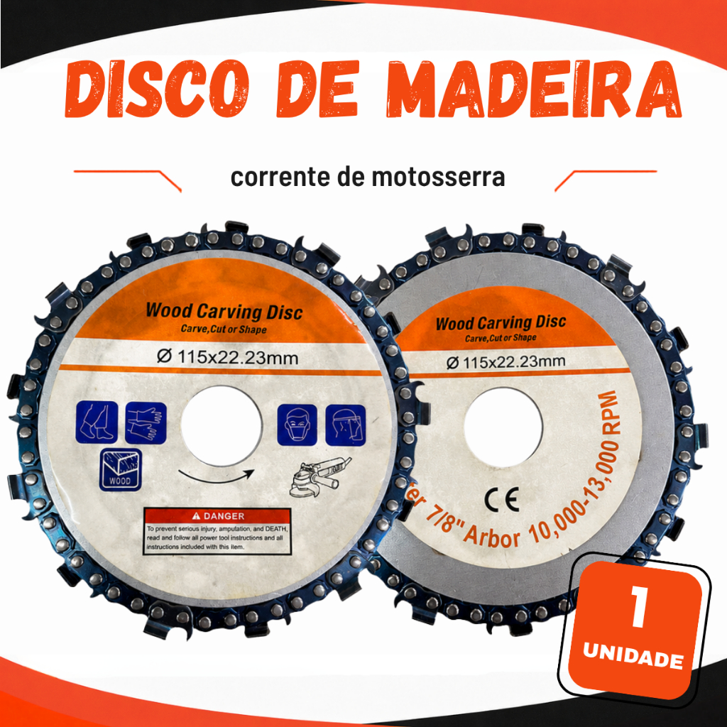 Disco Corrente Motosserra para Esmerilhadeira Cortar Esculpir Madeira 4.1/2"