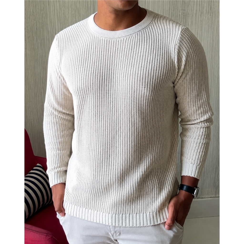 Sueter Masculino Lã Blusa de Frio de Tricô Manga Longa Estilo Moletom Básica Estilosa Casual