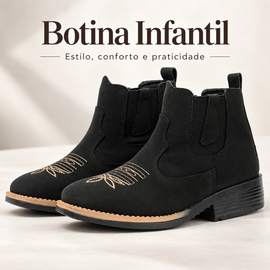 NOVIDADE Botina Infantil Country Cano Curto Confortável Unissex Solado Antiderrapante Costurado Casual