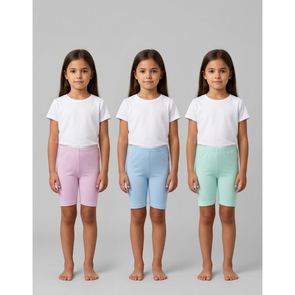 Kit 3 Shorts Ciclista Infantil Feminino Cores Sortidas Liso Bermuda Menina Algodão Confortável Roupa Escolar Moda