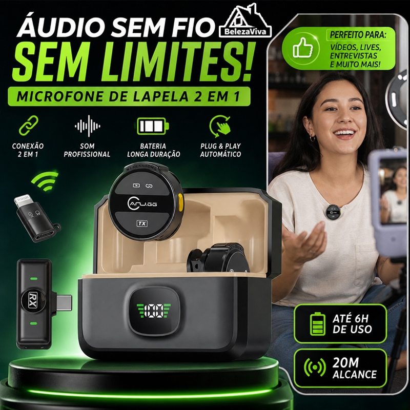 Microfone De Lapela Sem Fio Magnético Com Caixa e 2 Mics com Case de Carga Longo Alcance e Cancelamento de Ruído C36