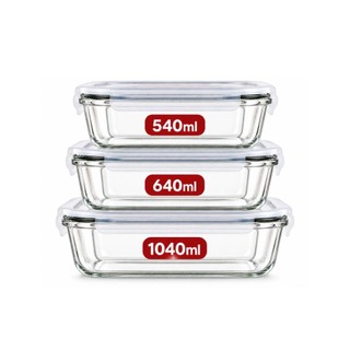 Kit Jogo Potes Herméticos Marinex Vedda 540ml, 660ml, 1040ml, Vidro com 3 unidades, Designer Modernos, Qualidade.