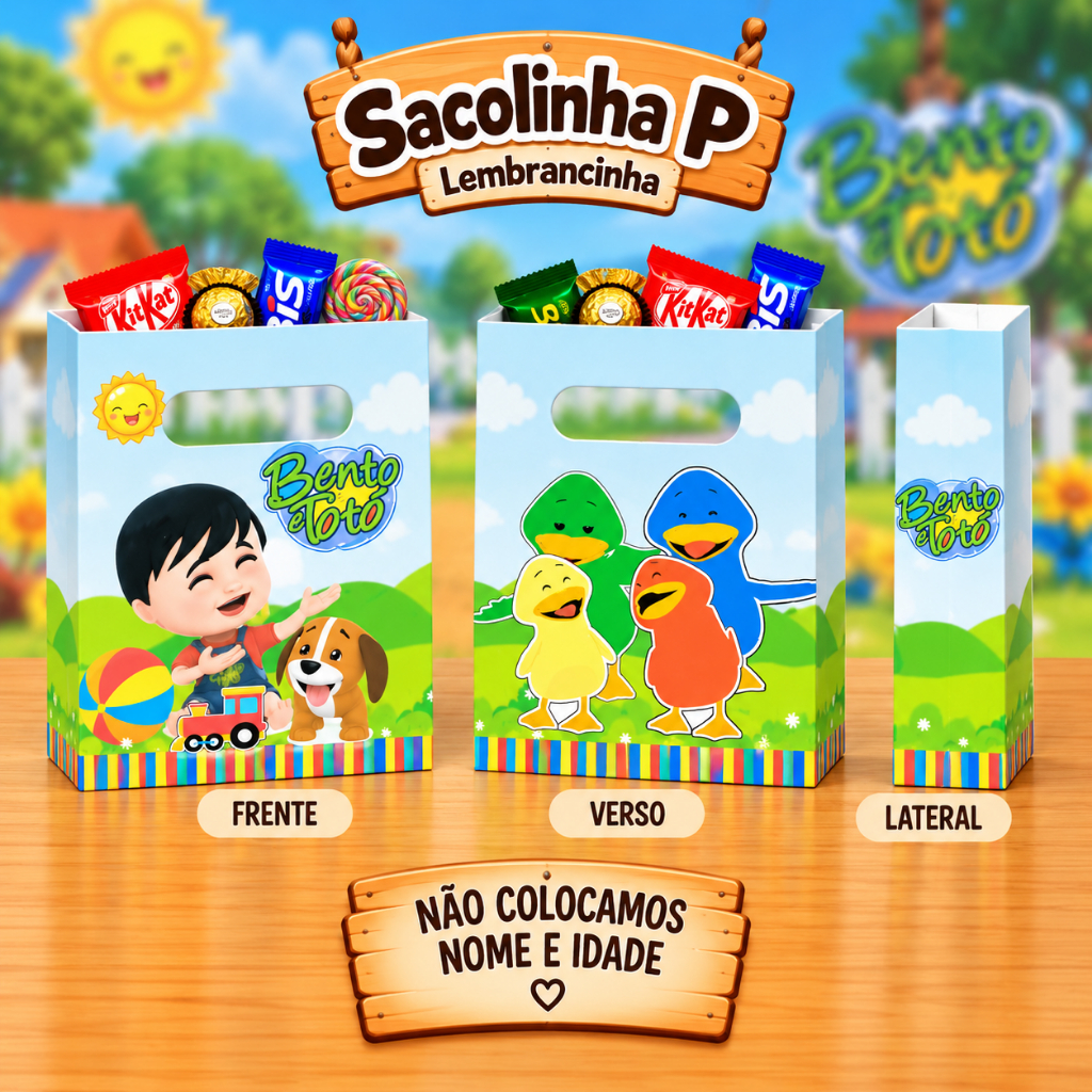 Sacolinha Surpresa tema BENTO E TOTÓ /PATINHOS COLORIDOS Lembrancinha de Festa de Aniversário Personalizada no tema