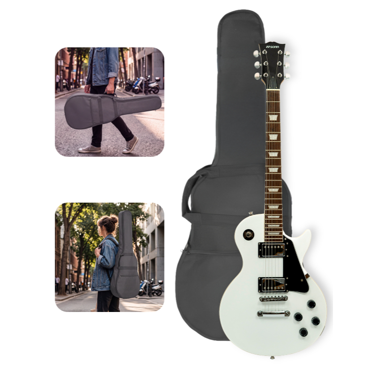 Kit Guitarra Les Paul SONN SLP-B230 Branca+ + Capa Nylon 600 Braço Parafusado Cordas 0.10 2 Humbuckers Ponte Fixa