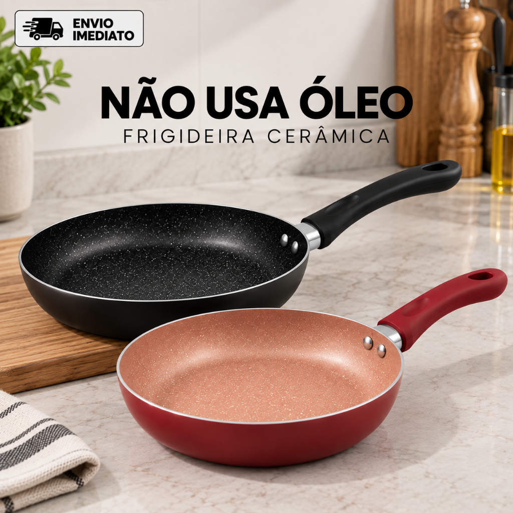 Imagem Frigideira Antiaderente Revestimento Cerâmico Não Gruda Com Cabo Térmico Premium Fogão Indução Gás Cooktop Fácil Limpar