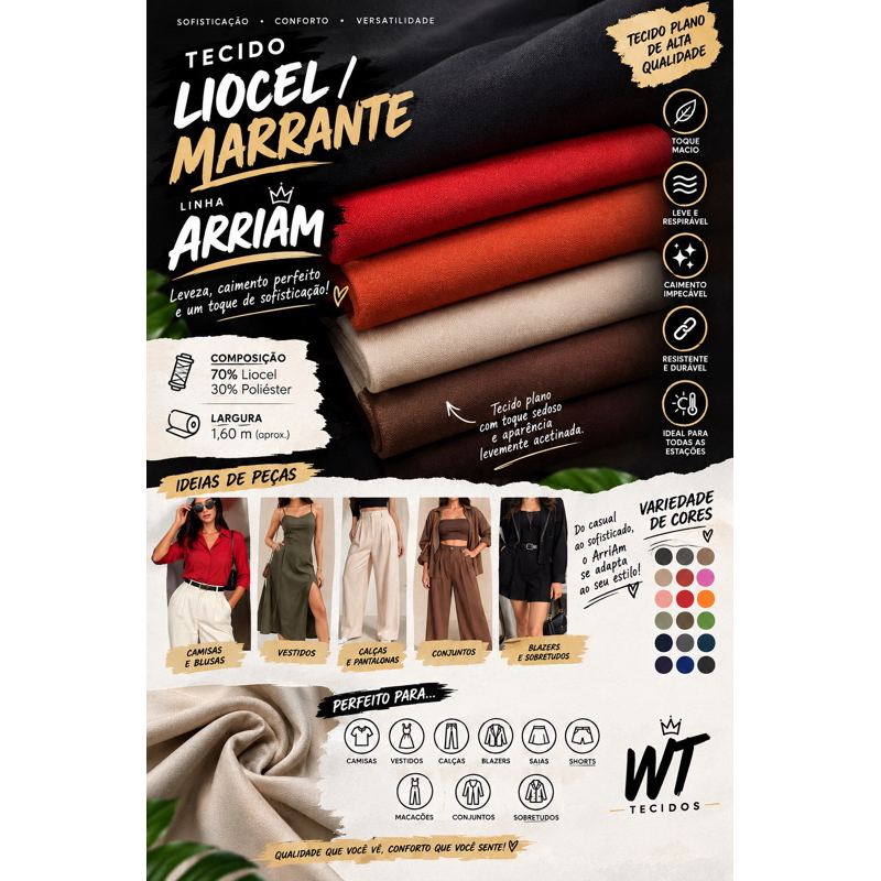 Tecido Marrante Liocel Premium – Toque Macio, Caimento Perfeito, Alta Qualidade para Moda Feminina e Alfaiataria