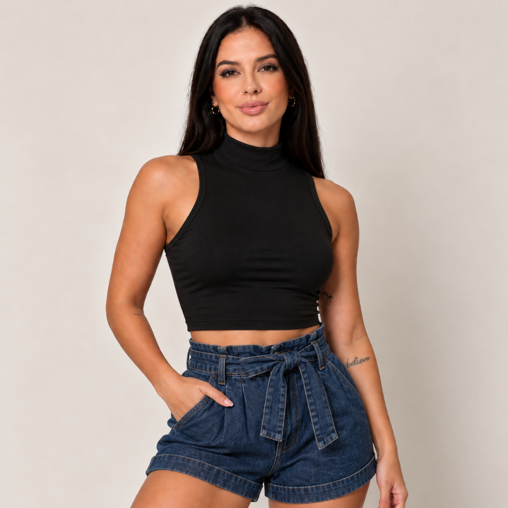 Blusinha Cropped Viscose Golinha Alta Básico Moda Blogueira Feminina