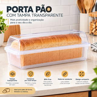 Porta Pão De Forma Com Tampa Transparente Pote Organizador Para Pães Caixa Armazenamento BPA Free