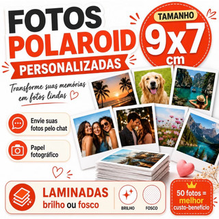 Foto Polaroid Personalizada 9x7 cm Laminada | Fotos Reveladas Impressas Brilho ou Fosco