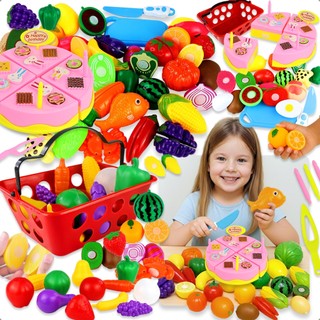 Kit Comidinha Infantil Peças Frutinhas de Corte com Som Bolo Legumes Educativo Brinquedo